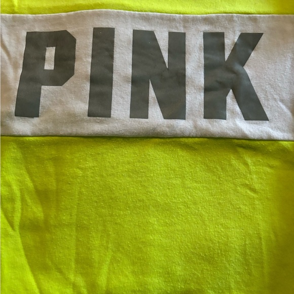 Juniors size S Oversized PINK yellow & white sweatshirt w/ “pink” written on it - Picture 2 of 5
